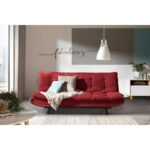 BANK MET BEDFUNCTIE, bordeauxrood metaal, textiel thumbnail 2