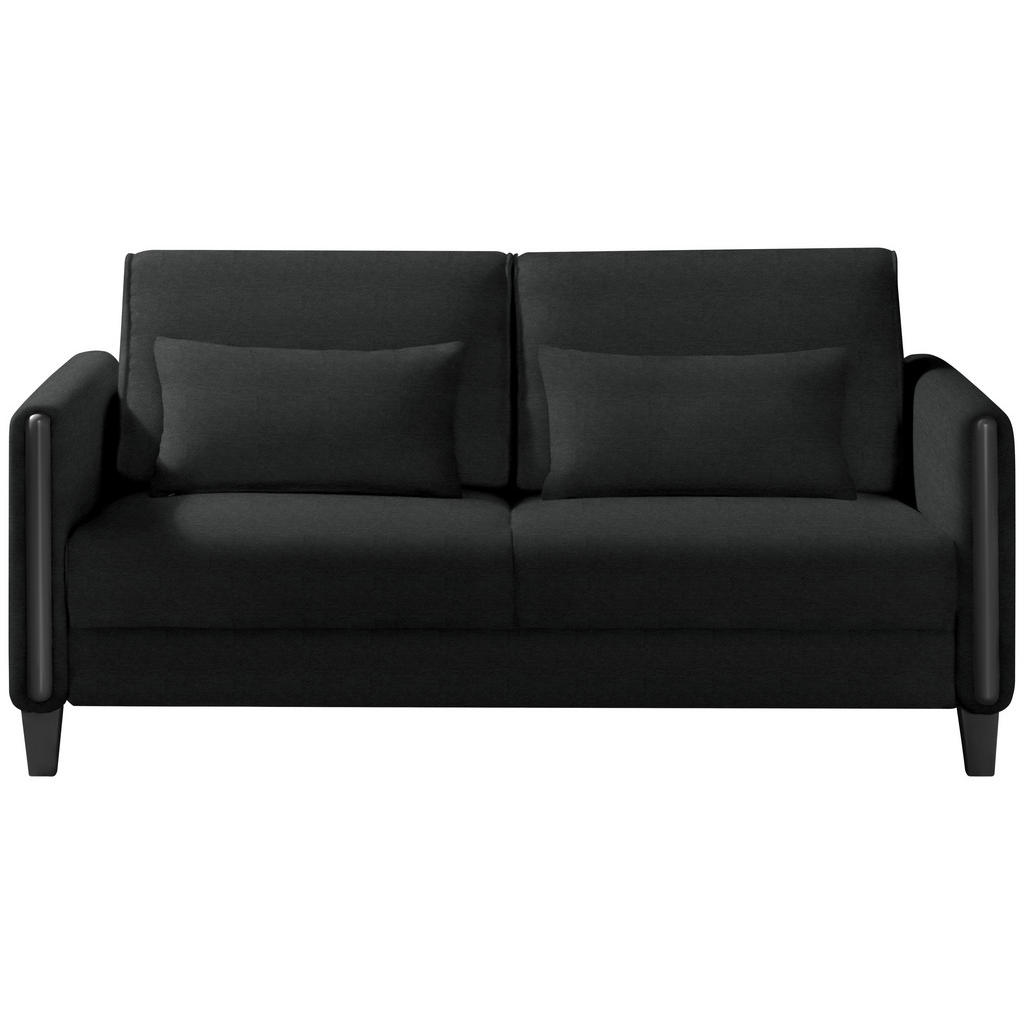 BANK MET BEDFUNCTIE, zwart hout, textiel