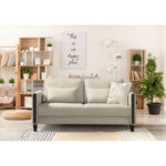 BANK MET BEDFUNCTIE, crèmekleur, zwart hout, textiel thumbnail 2