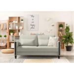 BANK MET BEDFUNCTIE, crèmekleur, zwart hout, textiel thumbnail 2