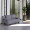 BANK MET BEDFUNCTIE, mokkabruin houtmateriaal, textiel