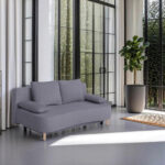BANK MET BEDFUNCTIE, mokkabruin houtmateriaal, textiel thumbnail 1