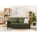 BANK MET BEDFUNCTIE, zwart, olijfgroen hout, textiel thumbnail 2