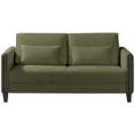 BANK MET BEDFUNCTIE, zwart, olijfgroen hout, textiel thumbnail 1