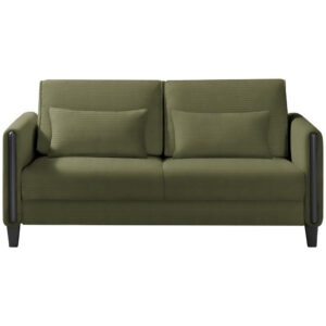 BANK MET BEDFUNCTIE, zwart, olijfgroen hout, textiel