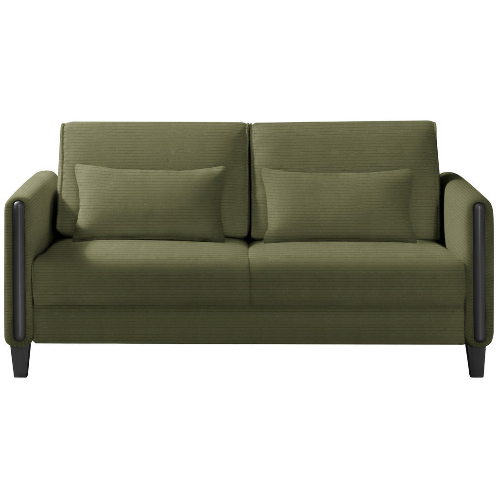 BANK MET BEDFUNCTIE, zwart, olijfgroen hout, textiel