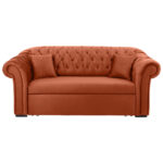 BANK MET BEDFUNCTIE, gebrand bruin textiel thumbnail 1