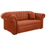 BANK MET BEDFUNCTIE, gebrand bruin textiel thumbnail 3
