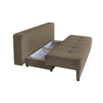 BANK MET BEDFUNCTIE, bruin textiel, houten materiaal thumbnail 4