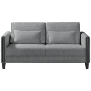 BANK MET BEDFUNCTIE, grijs, zwart hout, textiel