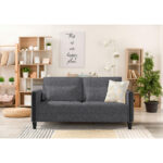 BANK MET BEDFUNCTIE, grijs, zwart hout, textiel thumbnail 2