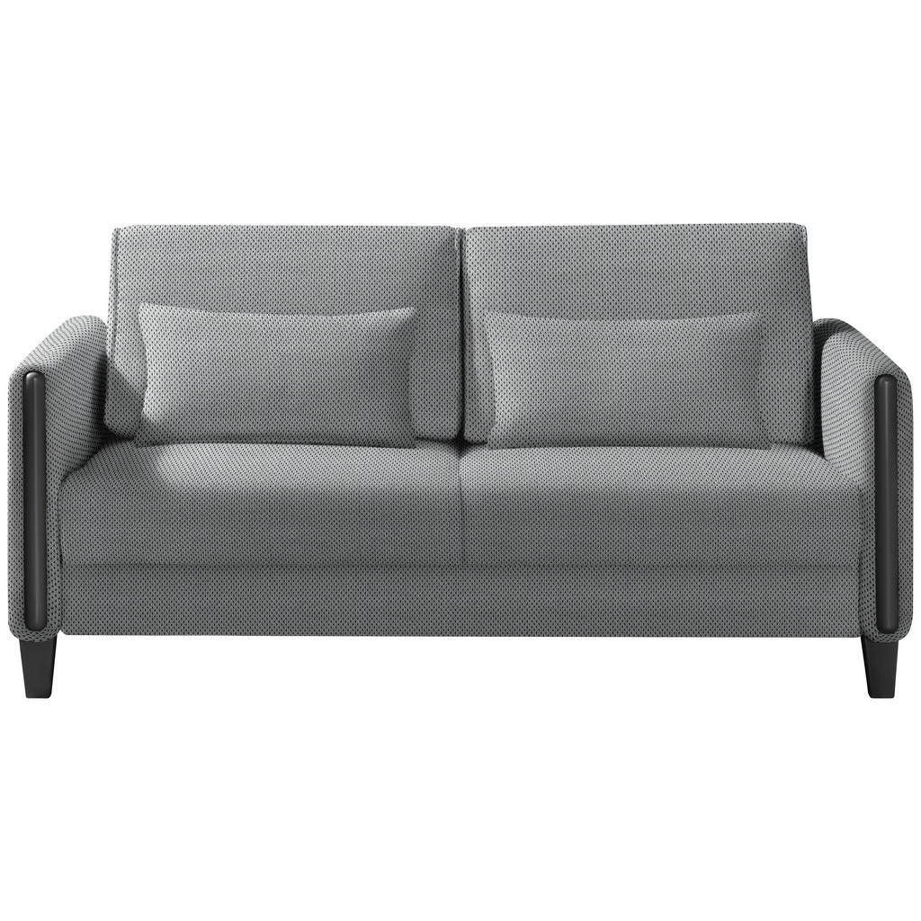 BANK MET BEDFUNCTIE, grijs, zwart hout, textiel
