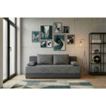 BANK MET BEDFUNCTIE, grijs textiel, houten materiaal thumbnail 2