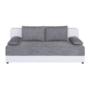 BANK MET BEDFUNCTIE, grijs, wit textiel, houten materiaal