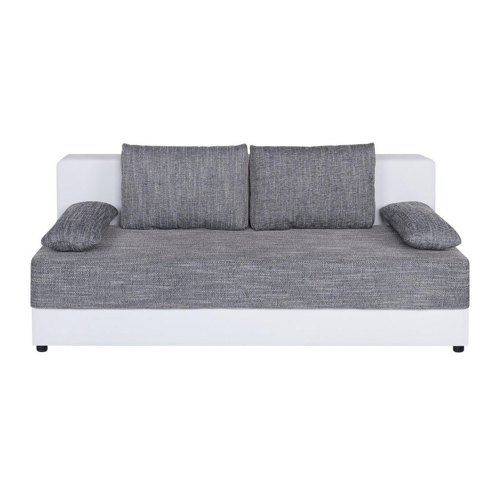 BANK MET BEDFUNCTIE, grijs, wit textiel, houten materiaal
