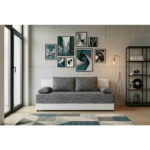 BANK MET BEDFUNCTIE, grijs, wit textiel, houten materiaal thumbnail 2