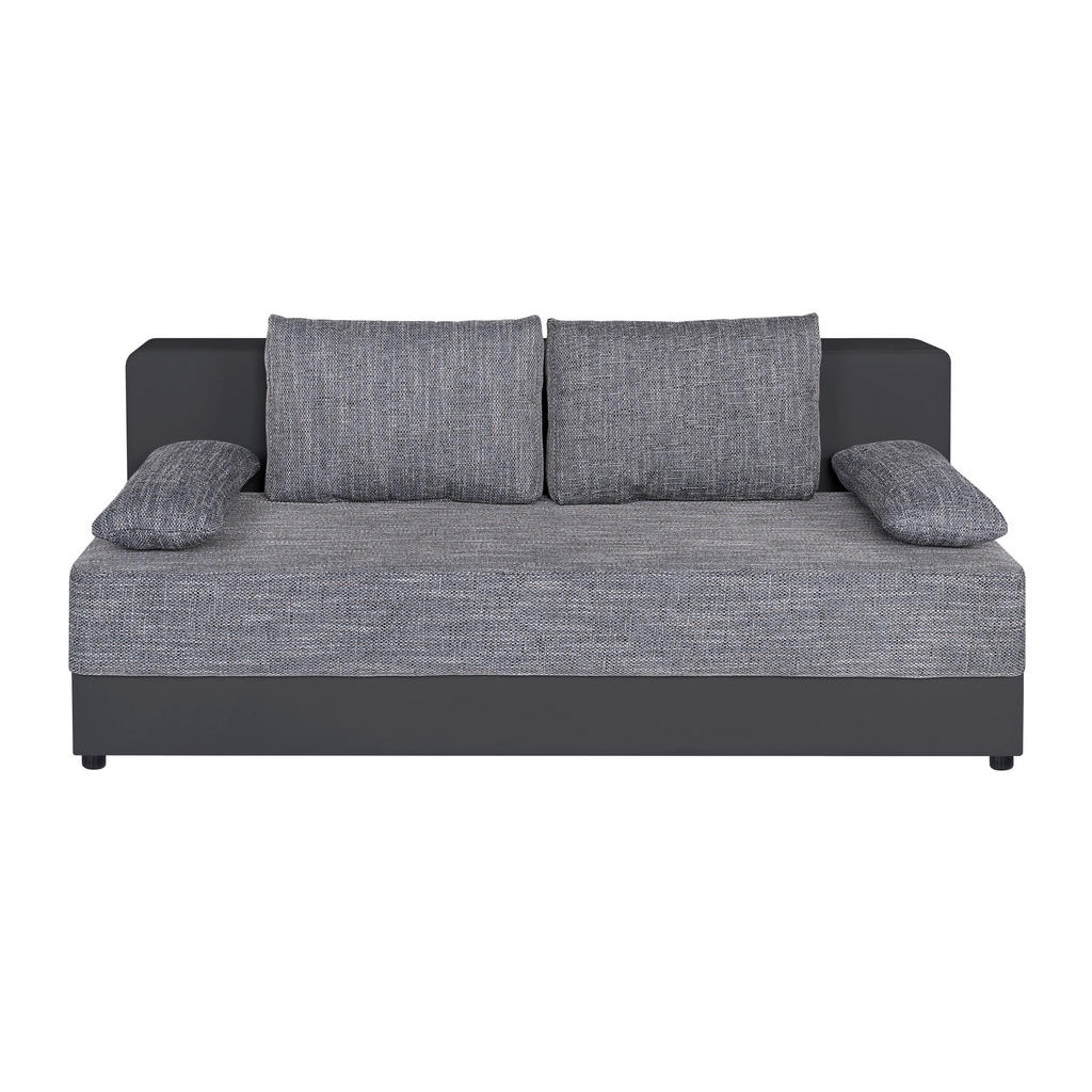 BANK MET BEDFUNCTIE, grijs textiel, houten materiaal