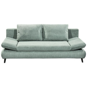BANK MET BEDFUNCTIE, grijsblauw textiel, materiaal hout