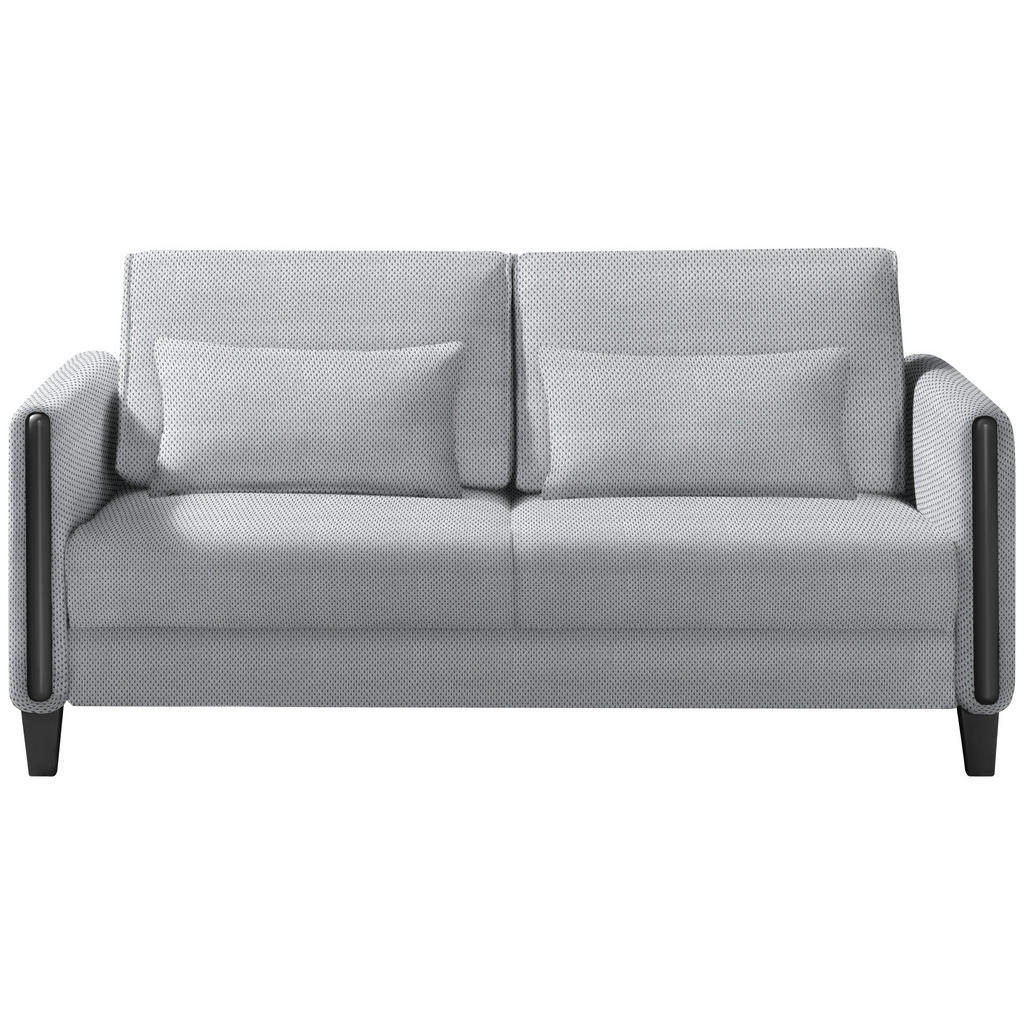 BANK MET BEDFUNCTIE, zwart, lichtgrijs hout, textiel