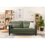 BANK MET BEDFUNCTIE, groen, zwart hout, textiel thumbnail 2