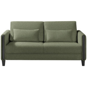 BANK MET BEDFUNCTIE, groen, zwart hout, textiel