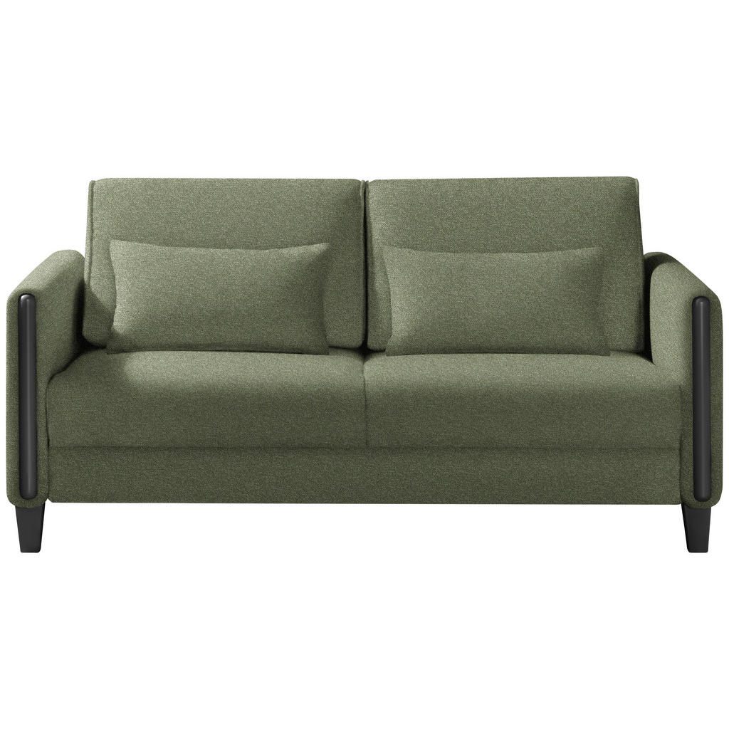 BANK MET BEDFUNCTIE, groen, zwart hout, textiel