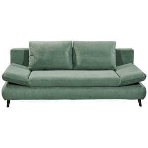 BANK MET BEDFUNCTIE, groen textiel, houten materiaal
