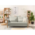 BANK MET BEDFUNCTIE, crèmekleur, beukenhoutkleur, textiel thumbnail 2