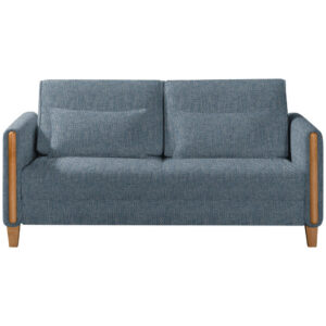 BANK MET BEDFUNCTIE, blauw, beukenkleur hout, textiel