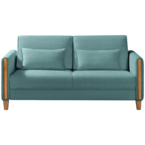 BANK MET BEDFUNCTIE, blauw, beukenkleur hout, textiel