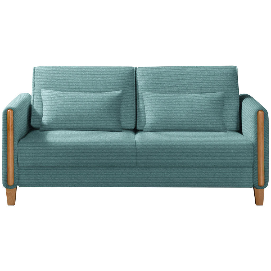 BANK MET BEDFUNCTIE, blauw, beukenkleur hout, textiel
