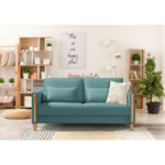 BANK MET BEDFUNCTIE, blauw, beukenkleur hout, textiel thumbnail 2
