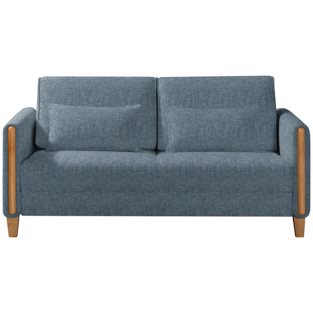 BANK MET BEDFUNCTIE, blauw, beukenkleur hout, textiel
