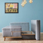 BANK MET BEDFUNCTIE, blauw, bruin textiel thumbnail 6