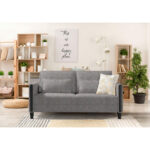 BANK MET BEDFUNCTIE, blauw, bruin, zwart hout, textiel thumbnail 2