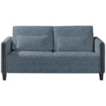 BANK MET BEDFUNCTIE, blauw, zwart hout, textiel thumbnail 1