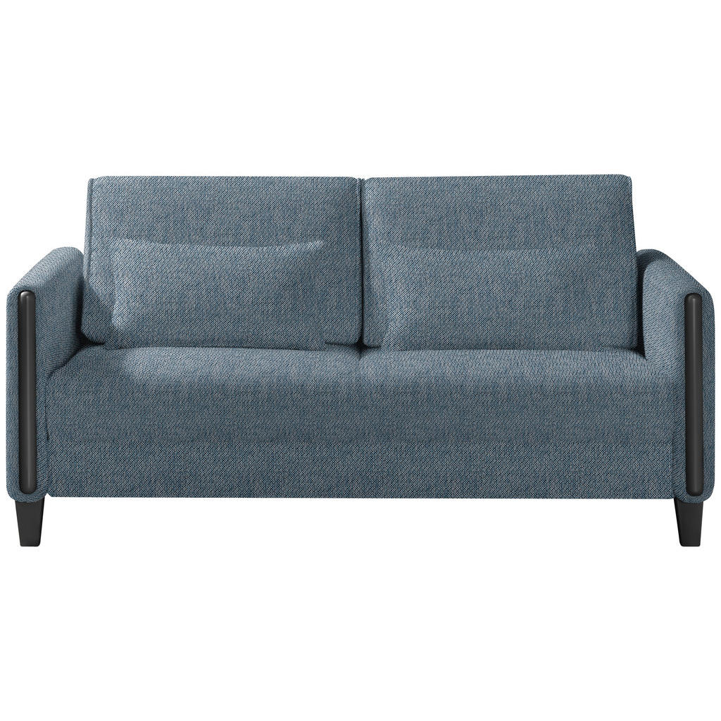 BANK MET BEDFUNCTIE, blauw, zwart hout, textiel