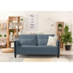 BANK MET BEDFUNCTIE, blauw, zwart hout, textiel thumbnail 2