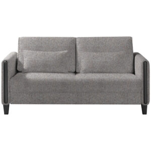 BANK MET BEDFUNCTIE, blauw, bruin, zwart hout, textiel