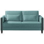 BANK MET BEDFUNCTIE, blauw, zwart hout, textiel thumbnail 1