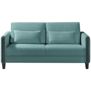 BANK MET BEDFUNCTIE, blauw, zwart hout, textiel