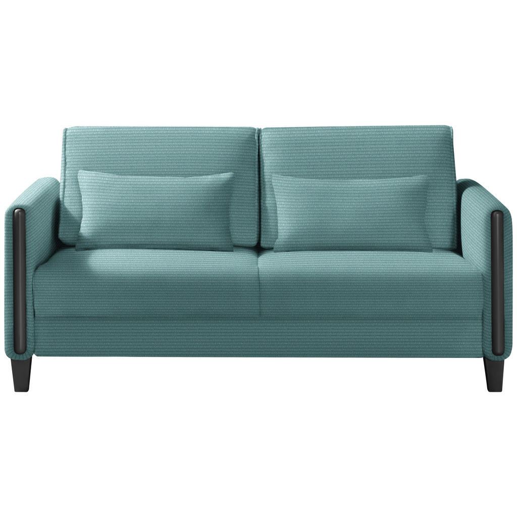 BANK MET BEDFUNCTIE, blauw, zwart hout, textiel