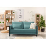 BANK MET BEDFUNCTIE, blauw, zwart hout, textiel thumbnail 2