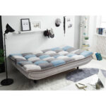 BANK MET BEDFUNCTIE, blauw, zilverkleur, donkergrijs textiel, houten materiaal thumbnail 2