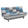 BANK MET BEDFUNCTIE, blauw, zilverkleur, donkergrijs textiel, houten materiaal