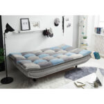 BANK MET BEDFUNCTIE, blauw, vuilbruin, donkergrijs textiel, houten materiaal thumbnail 2