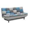 BANK MET BEDFUNCTIE, blauw, vuilbruin, donkergrijs textiel, houten materiaal