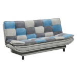 BANK MET BEDFUNCTIE, blauw, vuilbruin, donkergrijs textiel, houten materiaal thumbnail 1