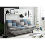 BANK MET BEDFUNCTIE, blauw, vuilbruin, donkergrijs textiel, houten materiaal thumbnail 4