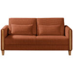 BANK MET BEDFUNCTIE, beukenkleur, gebrand bruin hout, textiel thumbnail 1